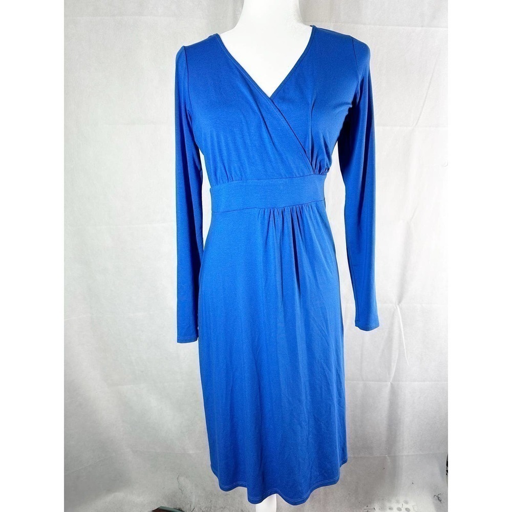 Eileen Fisher Knit Dress Blue Rayon Spandex Long Sleeve Stretch